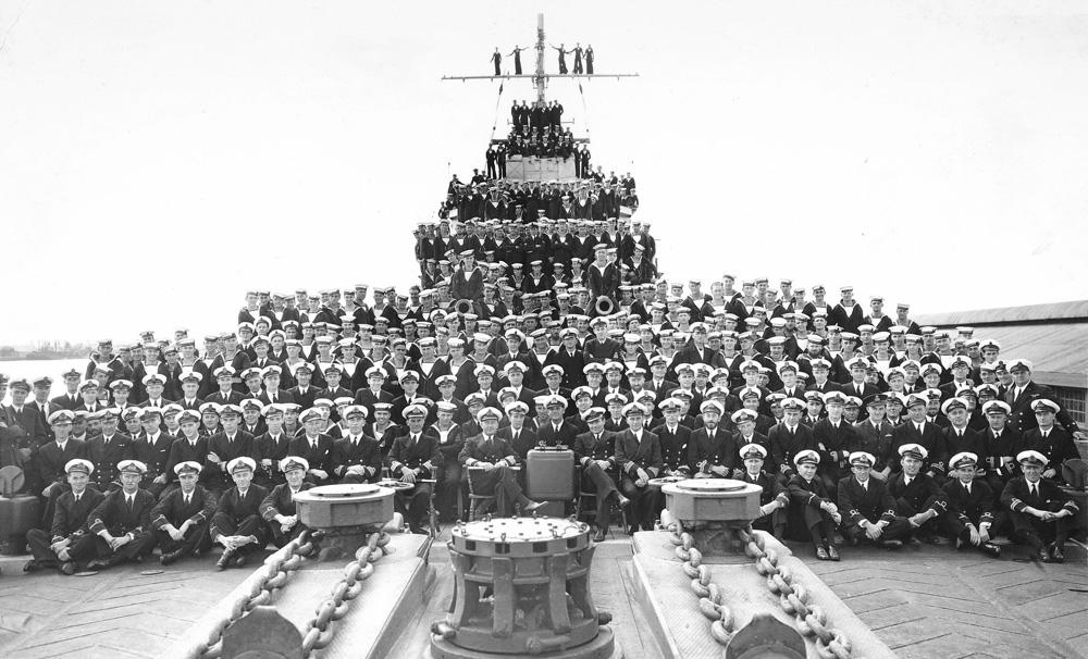 A huge group of Royal Australian Navy personnel onboard HMAS Perth.